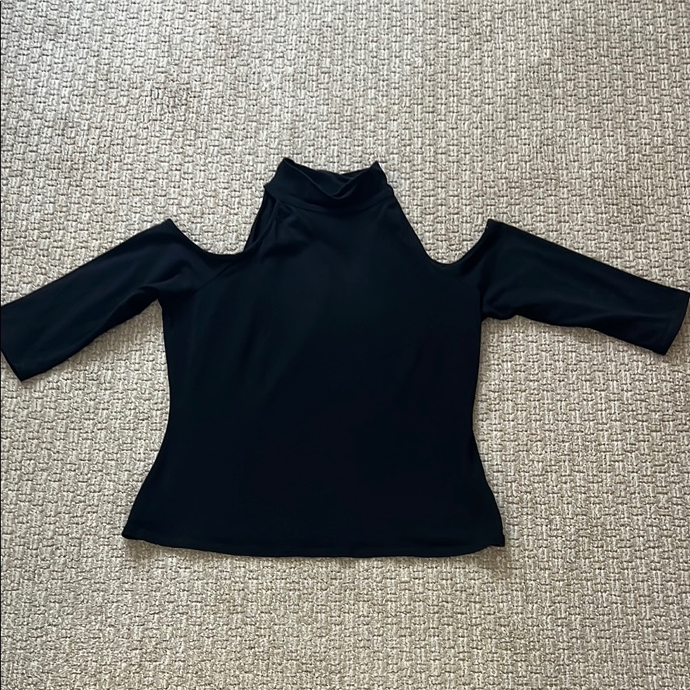 Boston Proper Black Fitted Cut Out Shoulder Blouse Size Large
